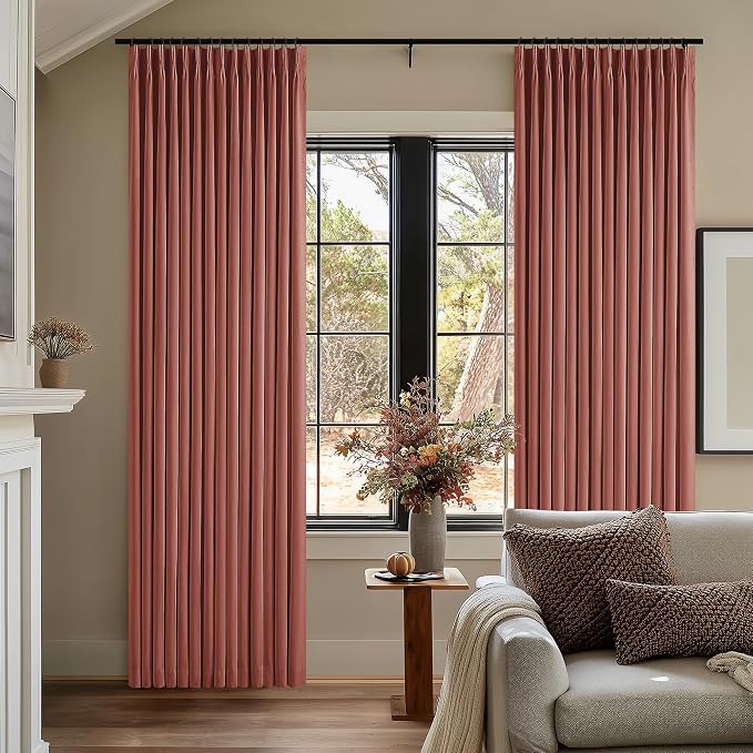 Terracotta Pinch Pleated 100% Blackout Linen 84 Inch Curtains | Room Darkening - Image 8