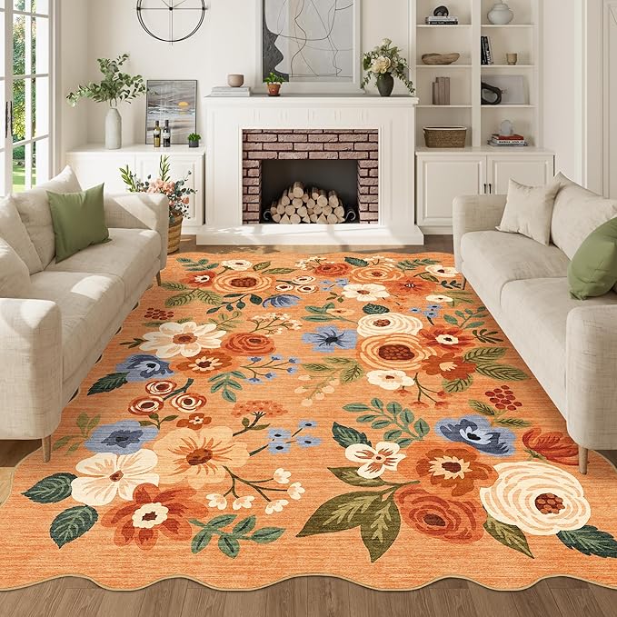DUKINO 5x7 Area Rugs for Bedroom, Floral Washable Rug Non Slip, Stain Resistant by DUKINO