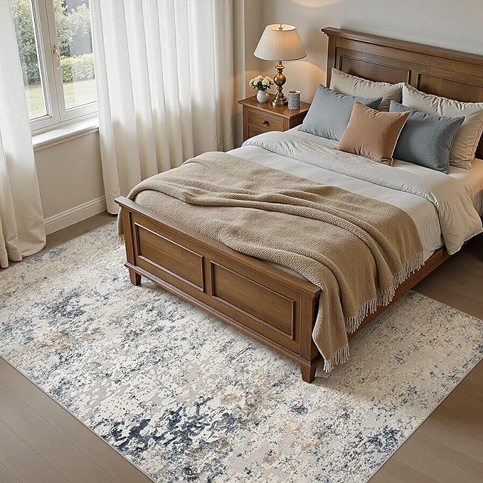 DMOYEST Area Rug Living Room Rugs 5x7 Washable Abstract Beige Blue Carpet | - Image 3