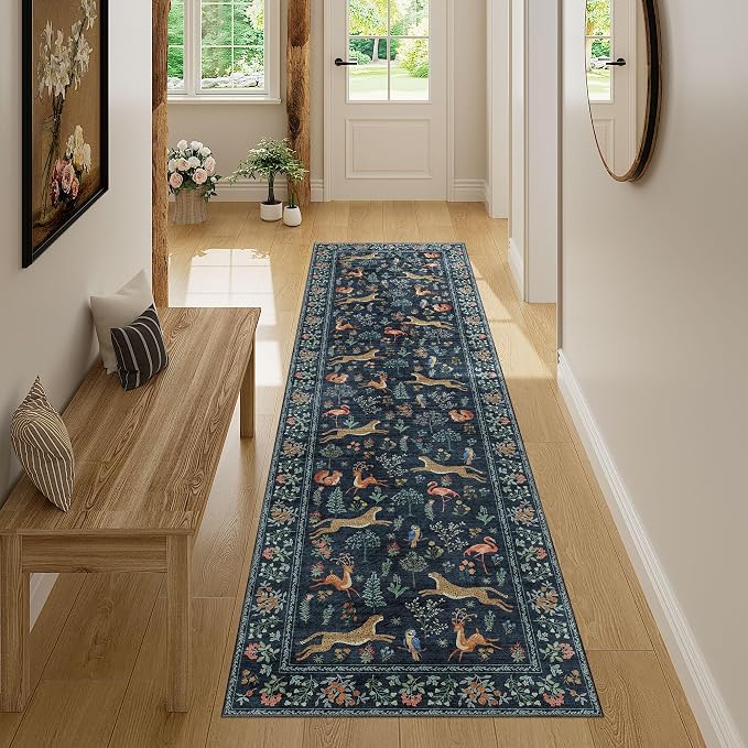 DUKINO 2x7 Runner Rug for Hallway, Washable Kitchen Rugs Non Slip Navy Blue | - Image 5