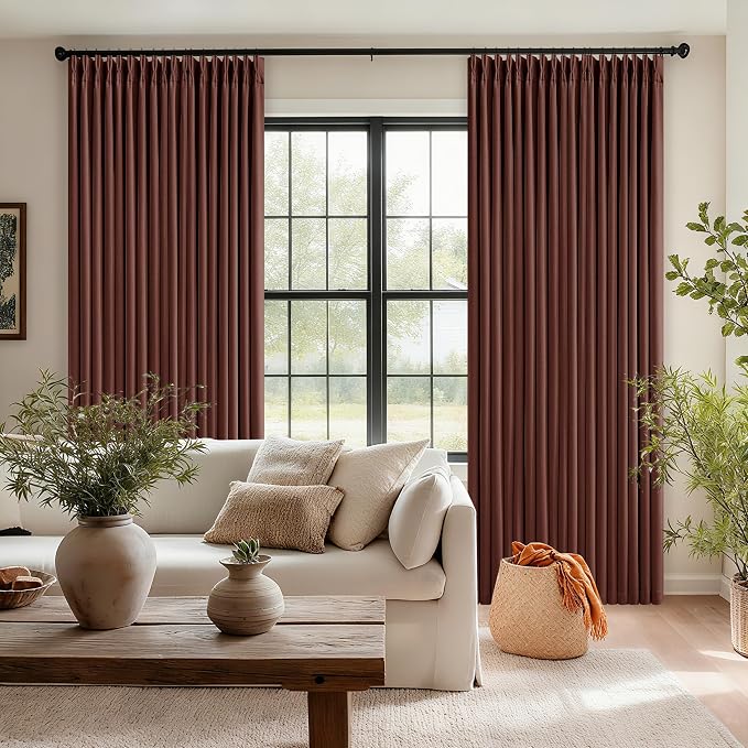 Brown Red Pinch Pleated Blackout Curtains 102 Inches Long - Image 8