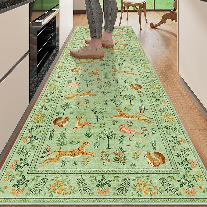 DUKINO 2.6x8 Rug for Hallway, Washable Kitchen Rugs Non Slip, Light Green | Low by DUKINO