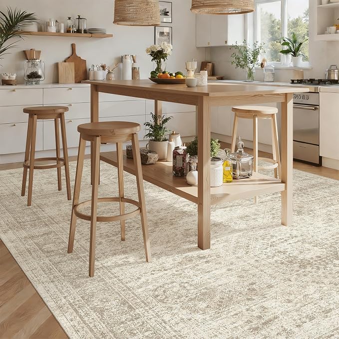 Soalmost Washable Area Rug 8x12 Large Soft Beige Rugs - Image 4
