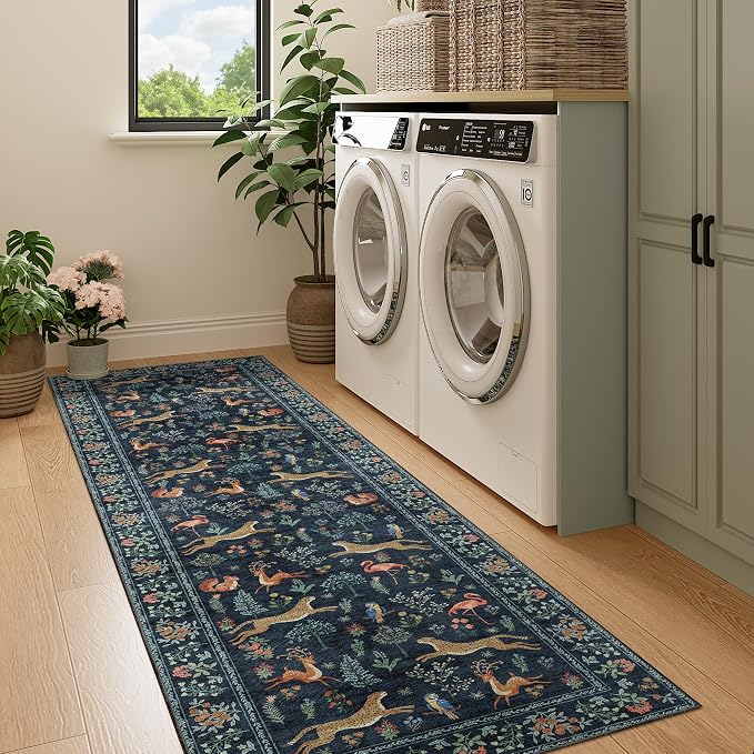 DUKINO 2x7 Runner Rug for Hallway, Washable Kitchen Rugs Non Slip Navy Blue | - Image 6