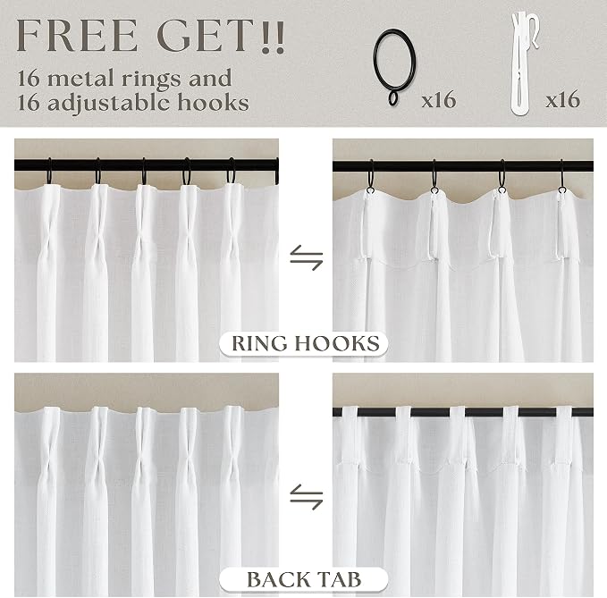 Pleated White Linen Semi Sheer Cafe 30 Inch Curtains 2 Panels | Light Filtering - Image 5