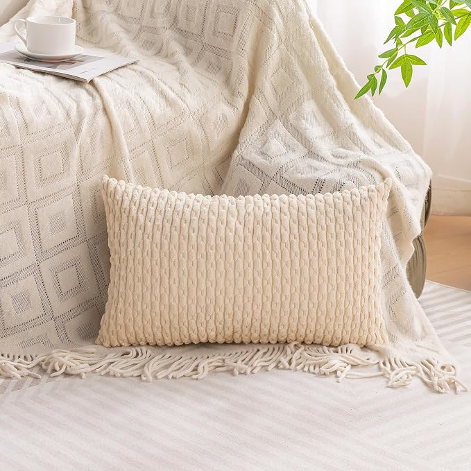 Set of 4 Beige Brown Coffee Decorative Throw Pillow Covers 12x20 Inch Corduroy - Image 6