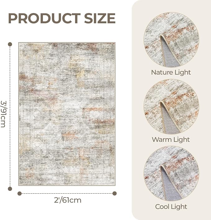 2x3 Rug Non Slip, Small Washable Entryway Rug, Runner - Image 2