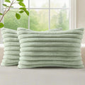 decorUhome Fall Faux Fur Throw Pillow Covers 12x20 Set of 2 Sage Green | by decorUhome
