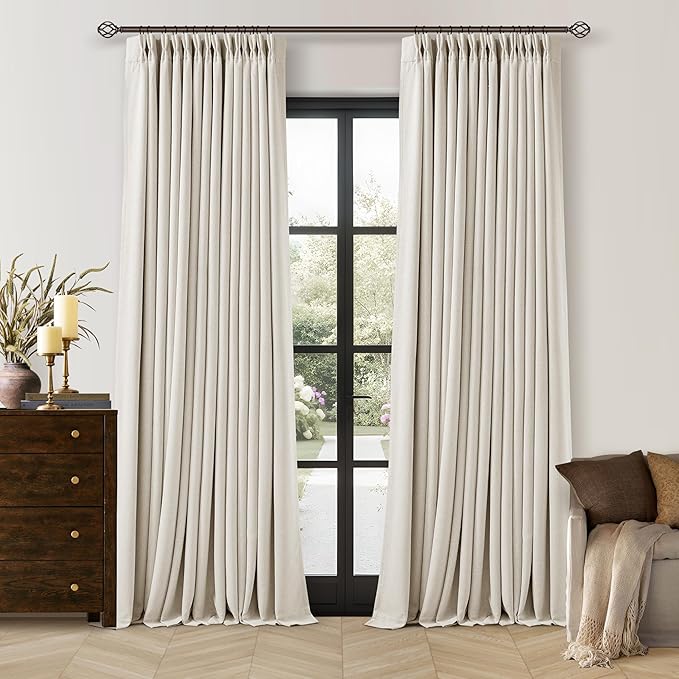90 Inch Pinch Pleated Blackout Linen Curtains 2 Panels Natural | Memory Trained by Twodrapes