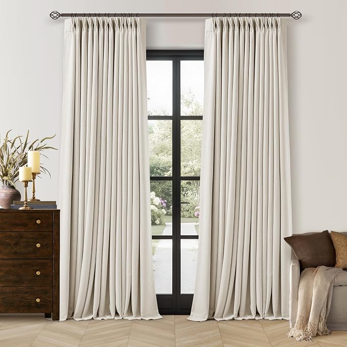 100 Inch Blackout Linen Curtains Pinch Pleated Back Tab Dual Layer W40xL100 | by Twodrapes