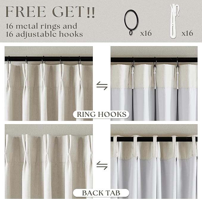 Natural Linen 100% Black Out Curtains 86 Inches Long 2 Panels Set | Pinch - Image 6