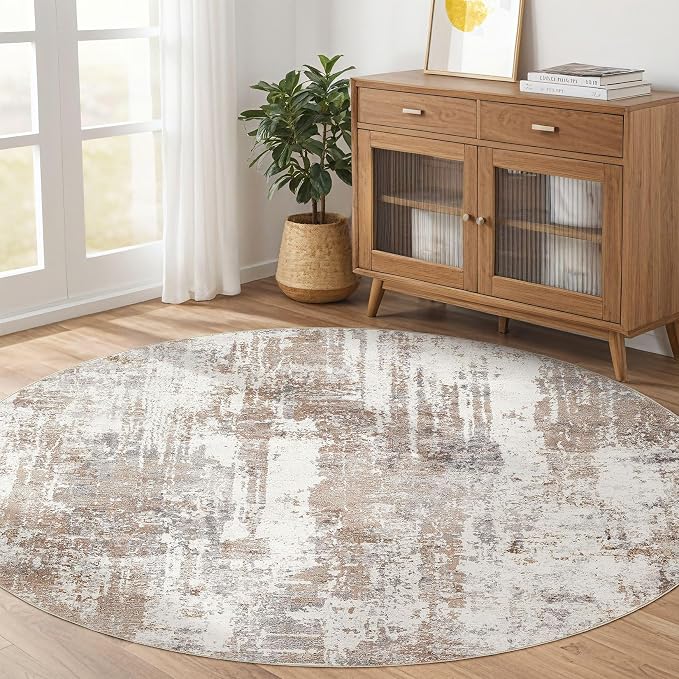 LOONGRUG Round Rug 6x6 Washable Neutral Modern Circle Area Rugs Brown | - Image 6