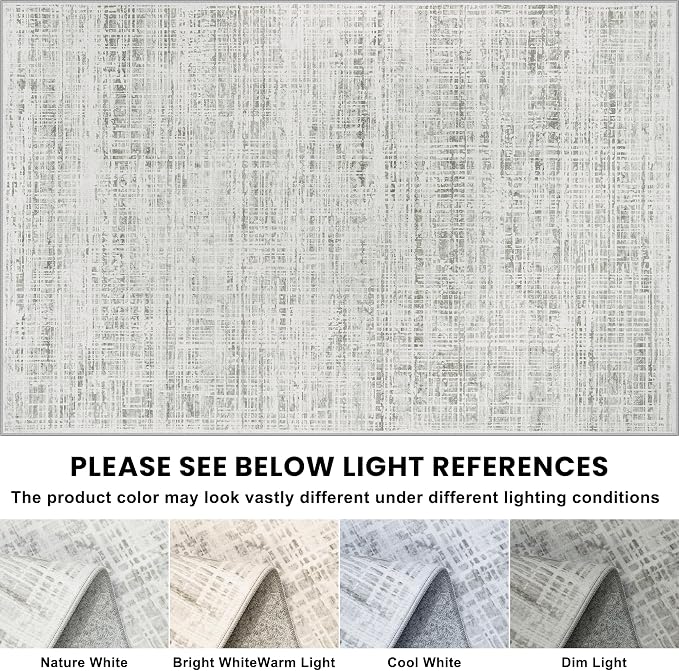 10x12 Washable Area Rug for Living Room Bedroom: Non-Slip Modern White Gray | - Image 7
