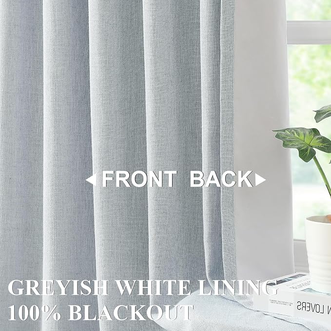 Vision Home Blue Fog Pinch Pleated Full Blackout Curtains Linen Blended Room - Image 3