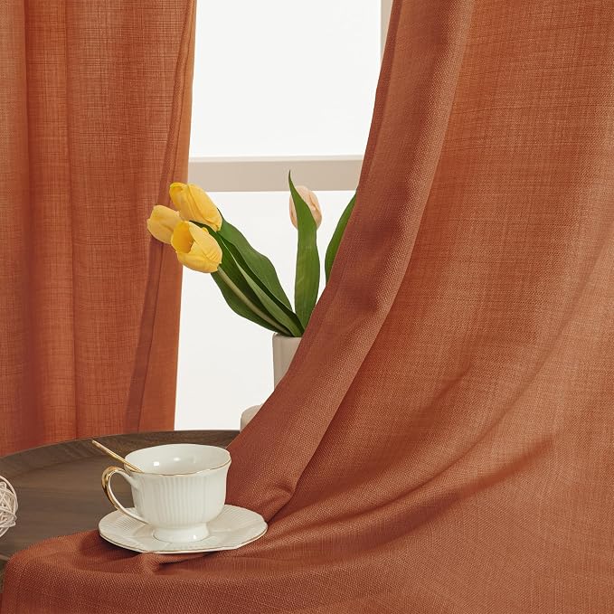 Terracotta 72 Inch Linen Curtains - Image 3