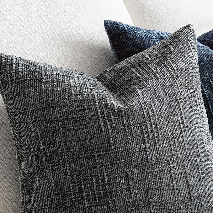 MIULEE Chenille Textured Throw Pillow Covers Dark Grey 20x20 Set of 2 | Slubby - Image 3