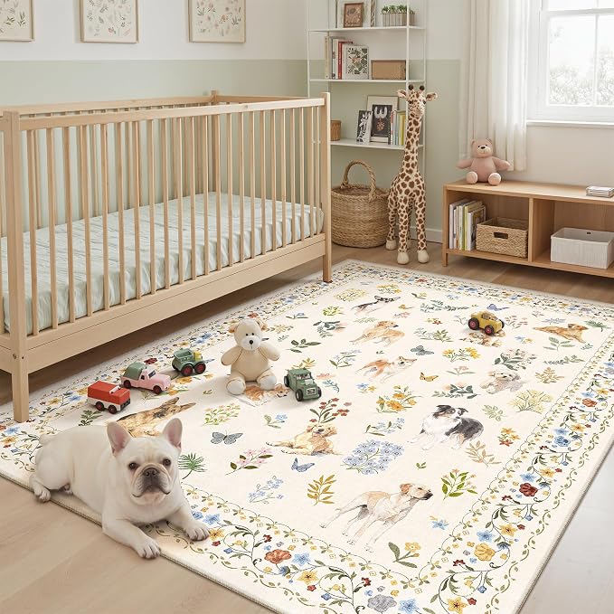 Soalmost Dog 5x7 Area Rugs for Living Room, Washable Animal Soft Rug Beige | - Image 2