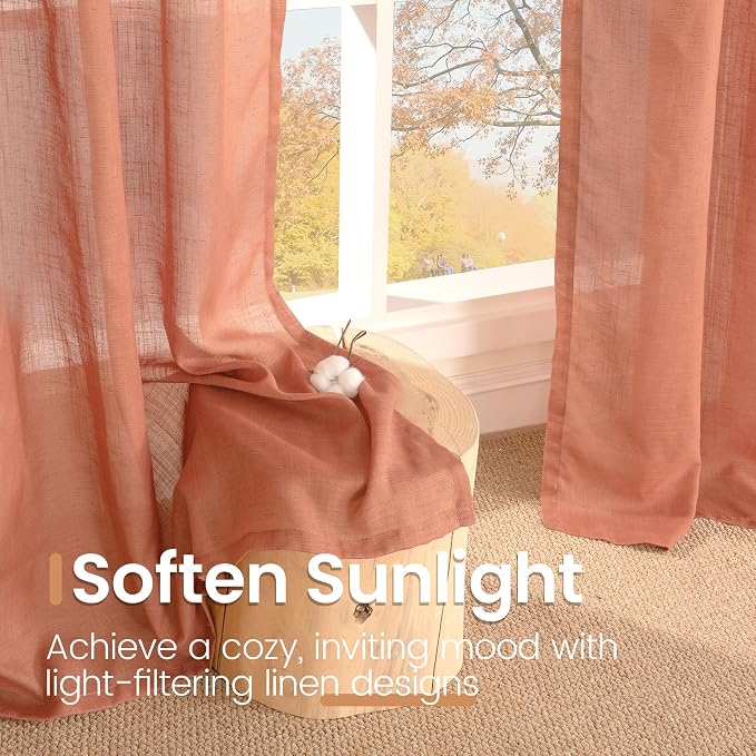 BGment Terracotta Linen Curtains 60 X 84 Inch Length, Wide Semi Sheer Drapes - Image 5