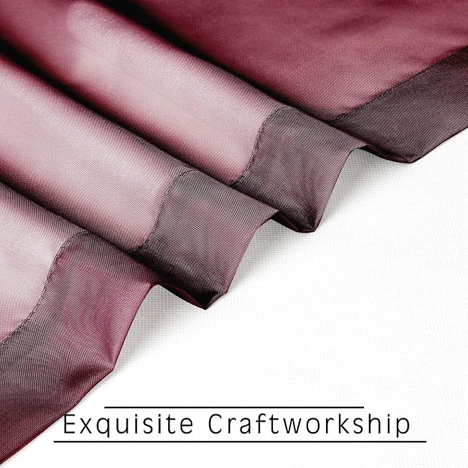Burgundy Sheer Curtains 63 inch Length 2 Panels Set - Image 7