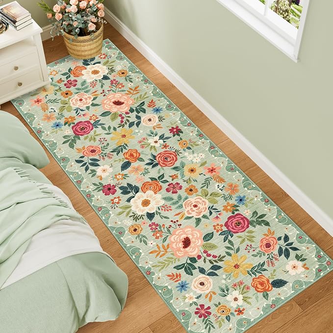 DUKINO 2x6 Runner Rug for Hallway, Washable Kitchen Rugs Non Slip, Floral - Image 3