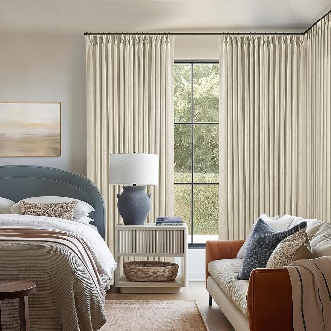 Extra Wide Pinch Pleat 100 x 84 Inch Linen Semi Sheer Curtains 1 Panel | - Image 6