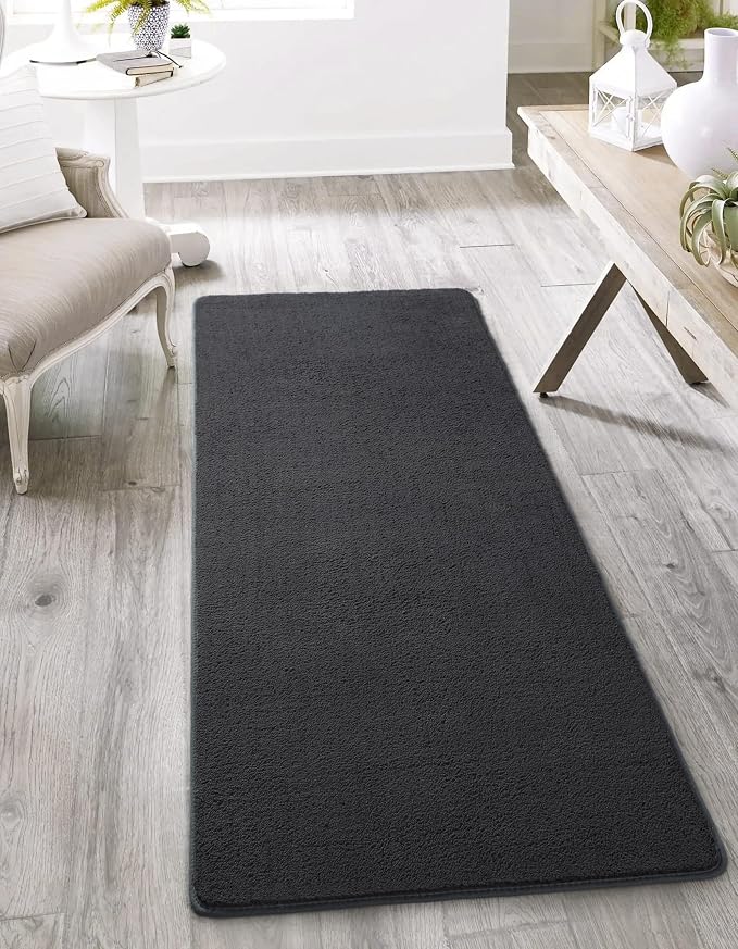 Small Area Rugs for Bedroom, 2×4 Non Slip Runner Rug, Dark Grey | Washable - Image 2