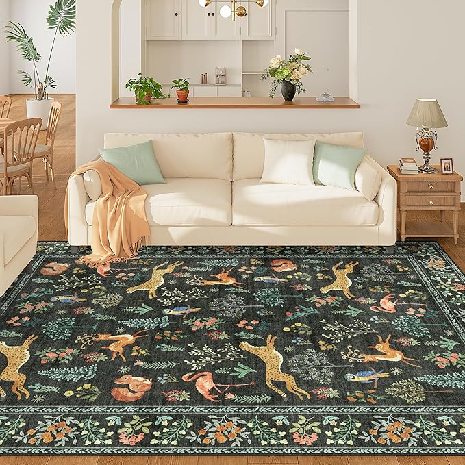 DUKINO 9x12 Area Rug for Living Room, Washable Animal Rug Non Slip, Non-Shedding - Image 3