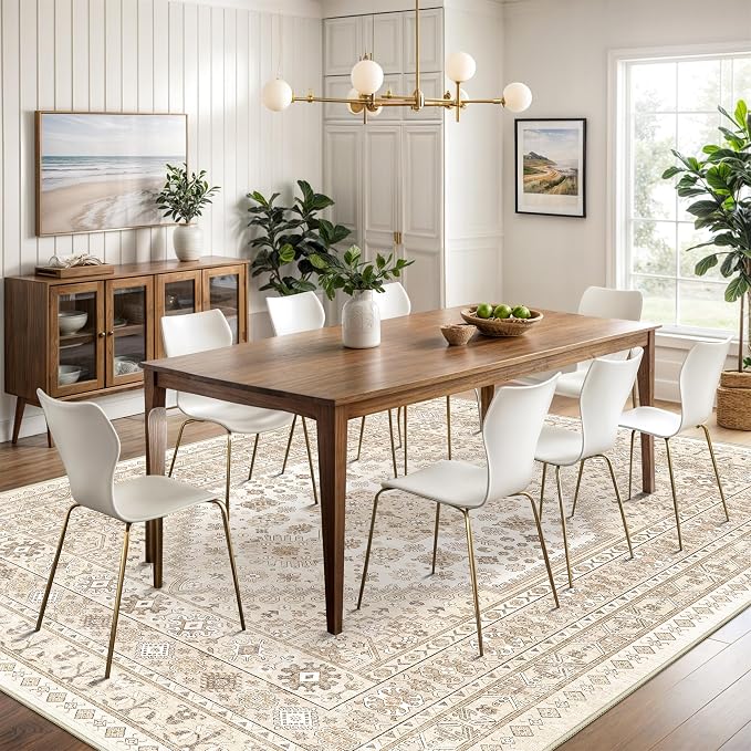 Washable Rugs 8x10 Area Rugs for Living Room, Cream/Beige | Non-Slip Backing - Image 3