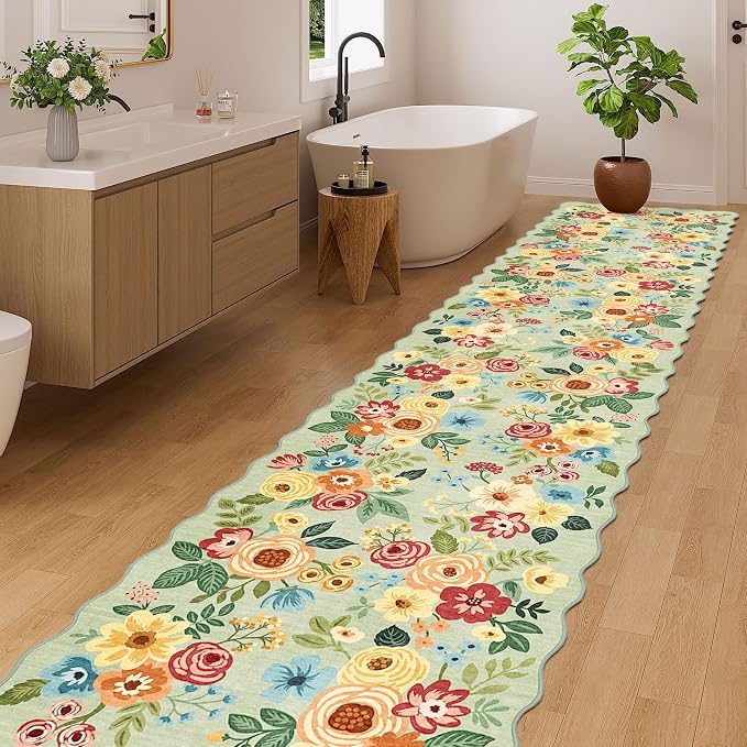 DUKINO 2.6x12 Washable Runner Rug, Floral Non Slip Long Kitchen Rug, Stain - Image 3