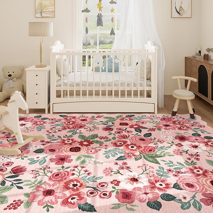 DUKINO 8x10 Area Rug for Living Room, Floral Washable Rug Non Slip, Low Pile - Image 7
