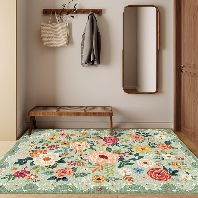 DUKINO 4x6 Area Rug, Floral Washable Rug Non Slip Office Chair Mat, Stain - Image 3