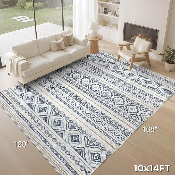 cotiled Boho 10x14 Area Rug for Living Room: Large Moroccan Washable Rug | - Image 9