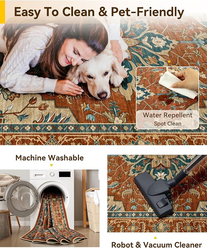 RELEANY Washable Area Rug, Large 9'x12', Water Repellent, Pet Friendly - Image 6