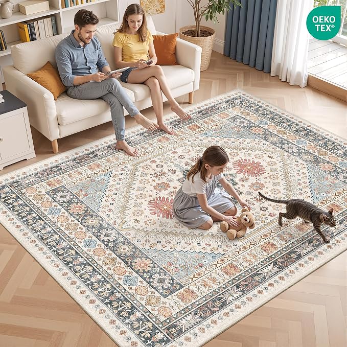 Area Rugs 5x7 Washable Rugs for Living Room, Ultra-Thin Soft Floral Vintage - Image 9