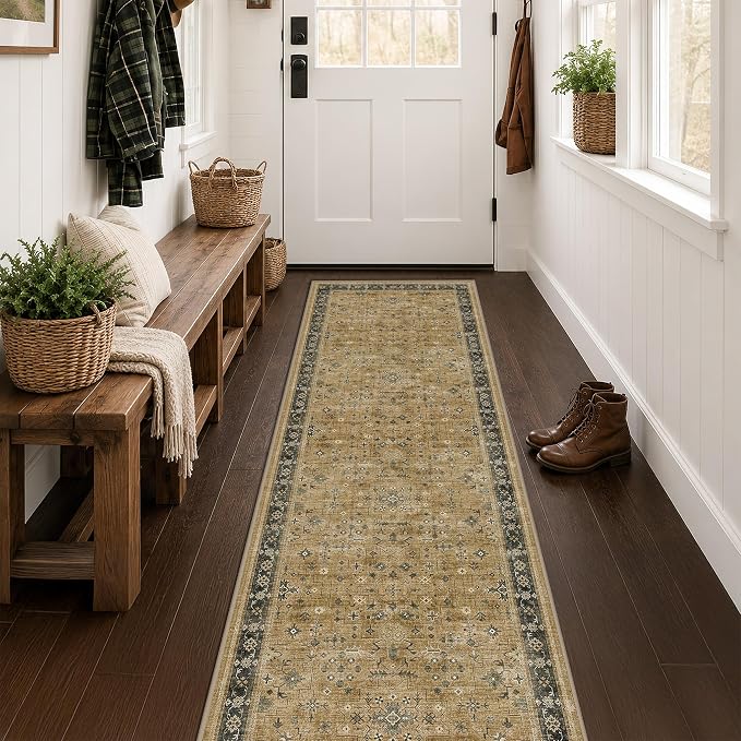 Soft Taupe 2x7 Runner Rug for Hallway, Natural Runner Rug for Kitchen, Non-Slip by HazoHaus