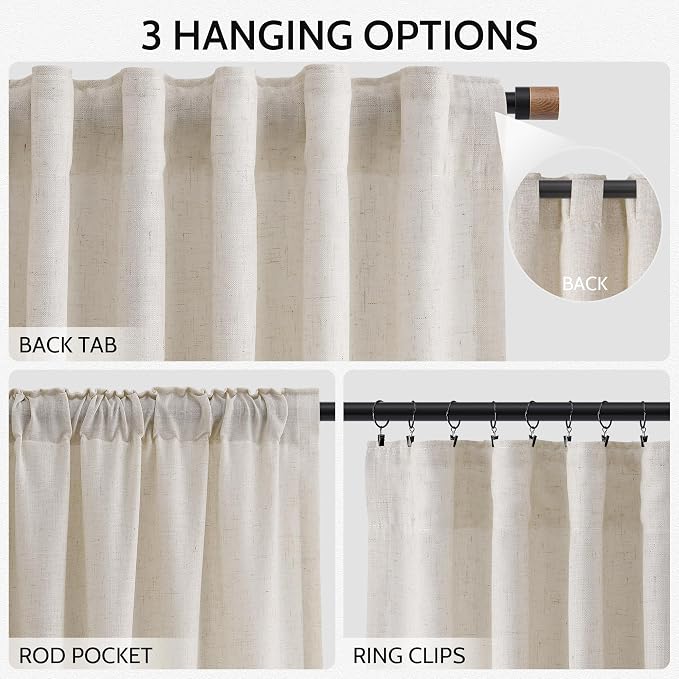 Pearl White Linen Curtains 63 Inch Length - Image 2