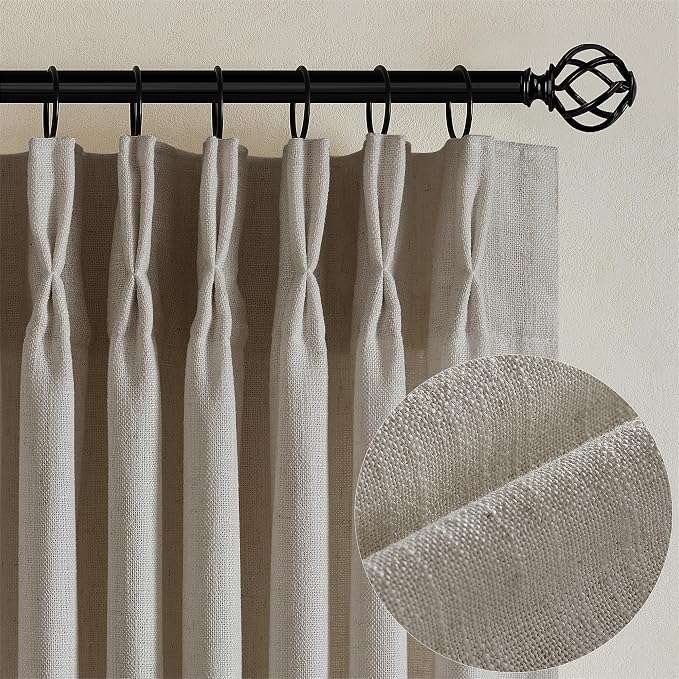 Flax Linen Curtains Pinch Pleated 84 Inch Length 2 Panels Burlywood Birch | by Twodrapes