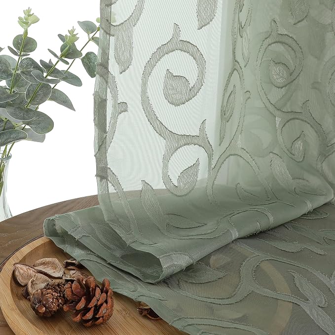 Sage Green Sheer Curtains 63 inch Length - Image 4