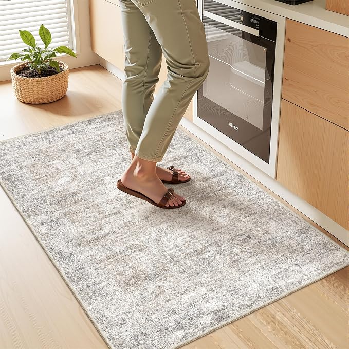 2x3 Rug Non Slip, Small Washable Entryway Rug, Taupe | Welcome Mat, Runner - Image 5