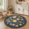 DUKINO 4ft Round Rug, Floral Washable Small Round Area Rug, Low Pile, Soft by DUKINO
