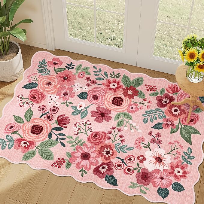 DUKINO 2x3 Rugs for Entryway, Floral Door Mat Washable Kitchen Rugs, Low Pile by DUKINO