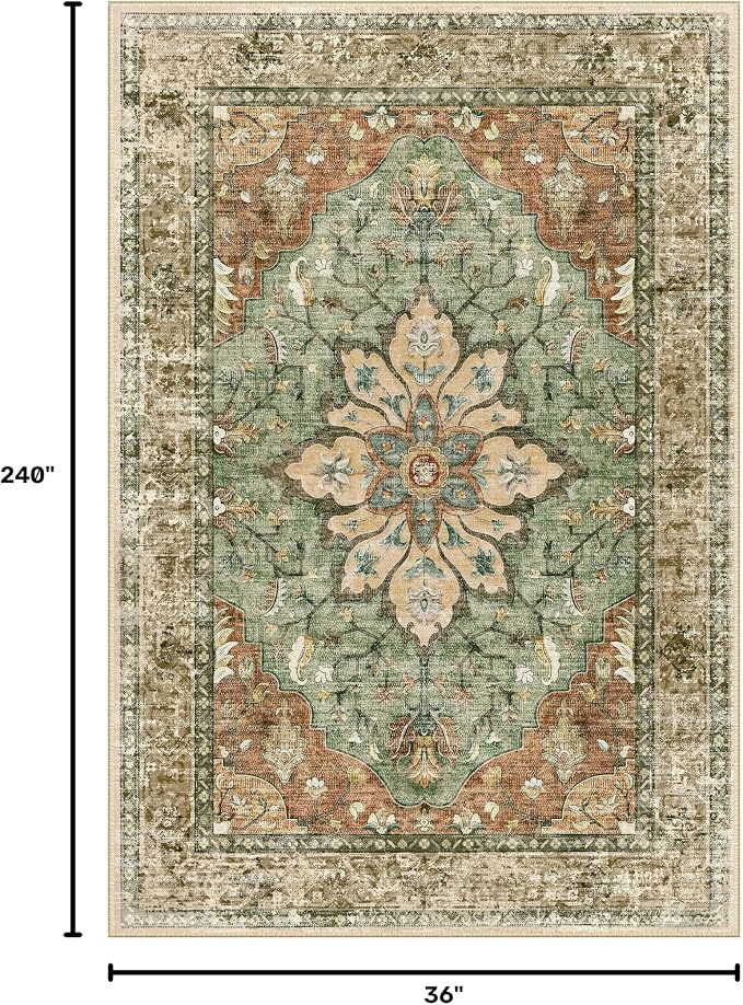 RELEANY Washable Area Rug, Runner 3'x20', Brick/Brown/Green | Non-Slip - Image 2
