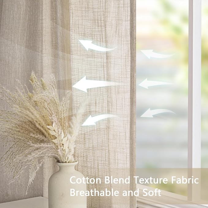 MYSKY HOME Cotton Curtains for Living Room Farmhouse Semi Sheer Light Filtering - Image 5