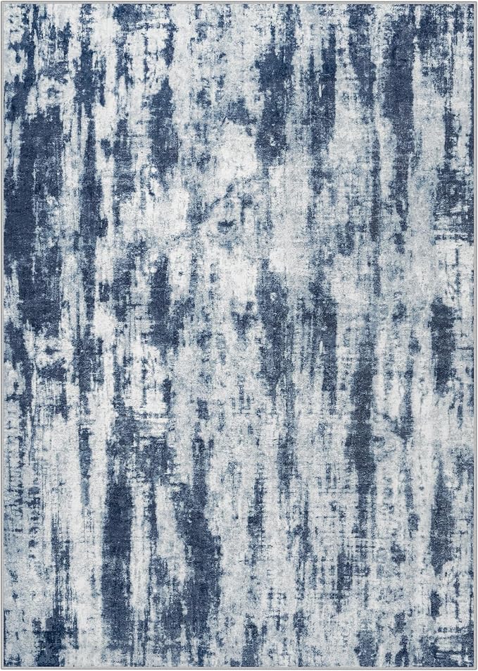 10x14 Area Rugs for Living Room: Washable Abstract Blue Grey Badroom Carpet | - Image 2