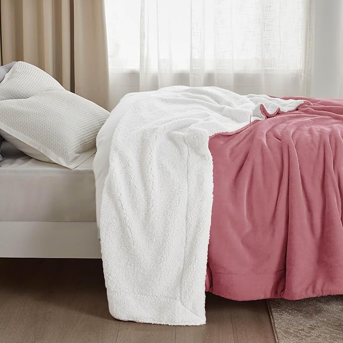 Bedsure GentleSoft Sherpa Fleece Throw Blanket Twin Size for Couch - Thick and Warm Throw for Girls and Women, Soft Fuzzy Plush Twin Blanket for Winter, Dusty Rose, 60x80 Inches