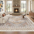 Washable Rugs 8x10 Area Rugs for Living Room, Vintage Floral Bedroom Rugs by Restydon