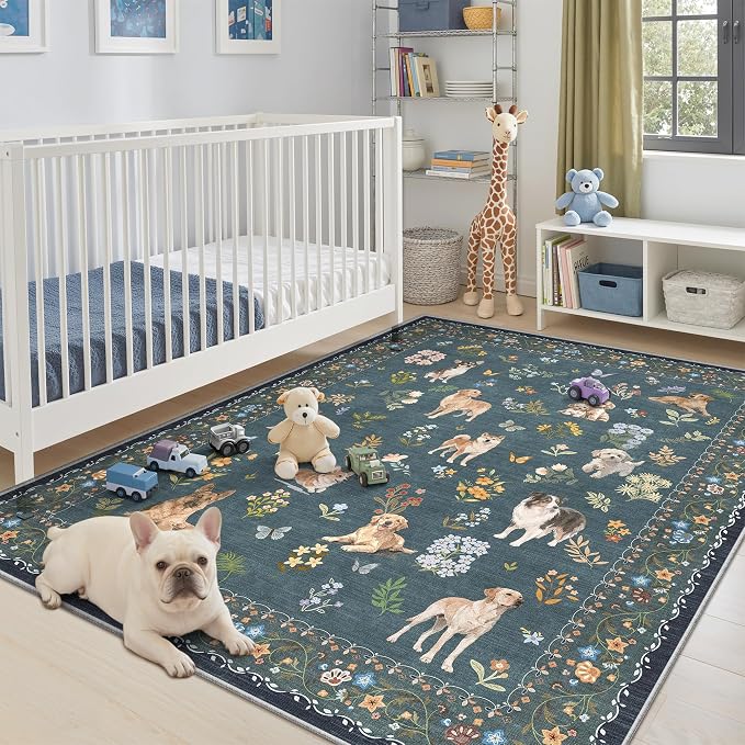 Soalmost Dog 5x7 Area Rugs for Living Room, Washable Soft Rug Navy Blue | - Image 2
