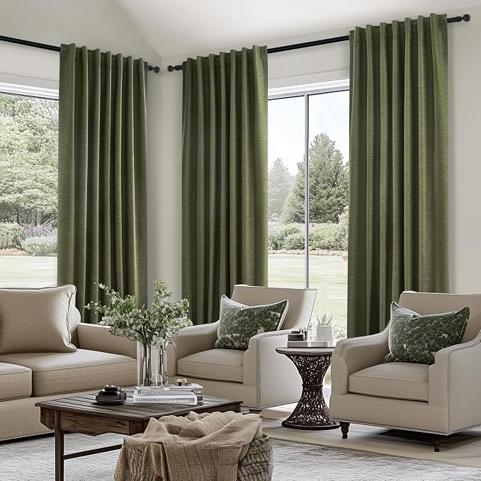 Topfinel 100 Inch Long Black Out Custom Curtains, Olive Green Pleated Window - Image 4
