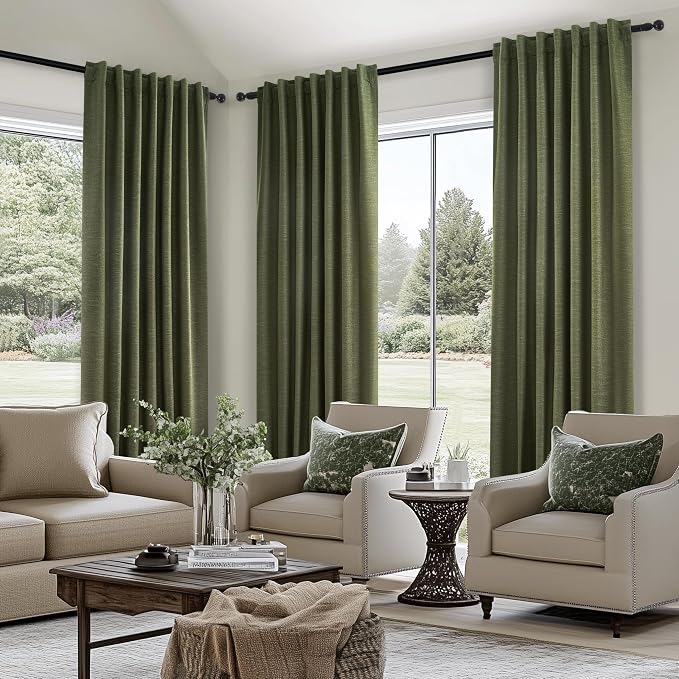 Topfinel Dark Olive Green Blackout Curtains 96 Inch Long 2 Panels Set - Image 4
