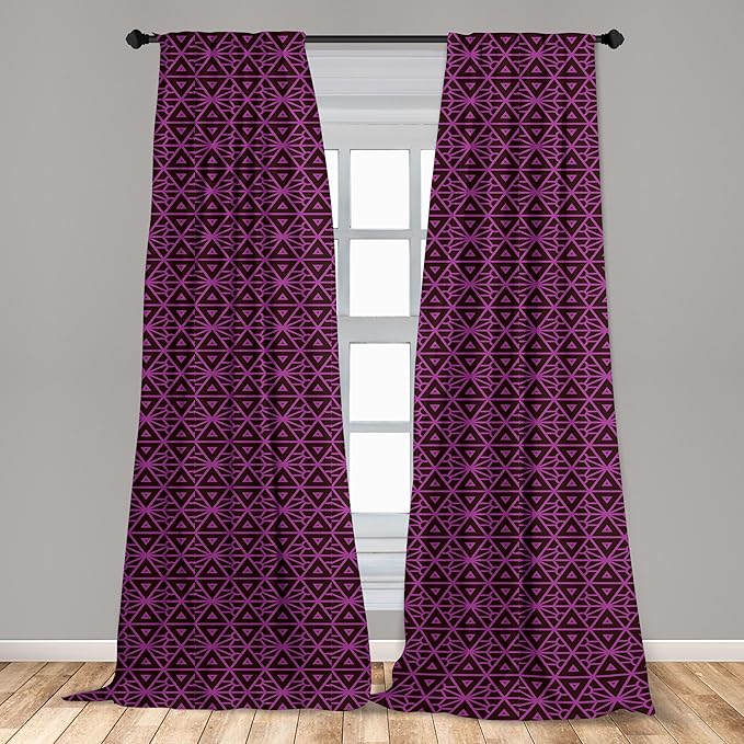 Ambesonne Lattice Window Curtains, Abstract Symmetric Pattern with Geometric Elements in Pink Color Shade, Lightweight Decor 2-Panel Set with Rod Pocket, Pair of - 28" x 84", Brown Magenta